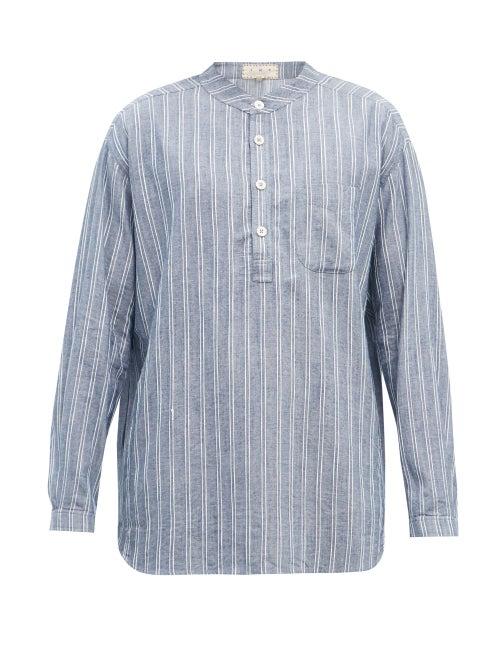 Mens Rtw Smr Days - Jondal Striped Cotton-poplin Shirt - Mens - Navy