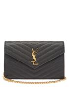 Matchesfashion.com Saint Laurent - Chain-strap Ysl-plaque Grained-leather Wallet - Womens - Black