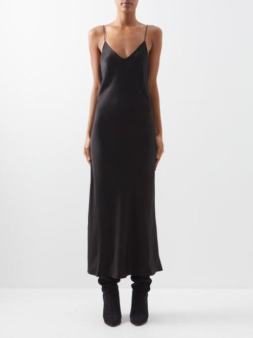 Raey - Thin-strap Satin Midi Dress - Womens - Black