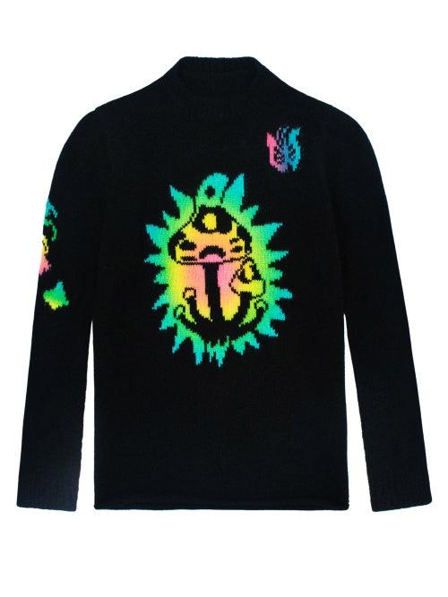 Ladies Rtw The Elder Statesman - Mushroom-intarsia Painted Cashmere Sweater - Womens - Black Multi
