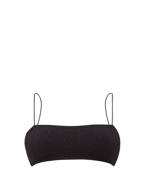 Matchesfashion.com Totme - Smocked Bandeau Bikini Top - Womens - Black