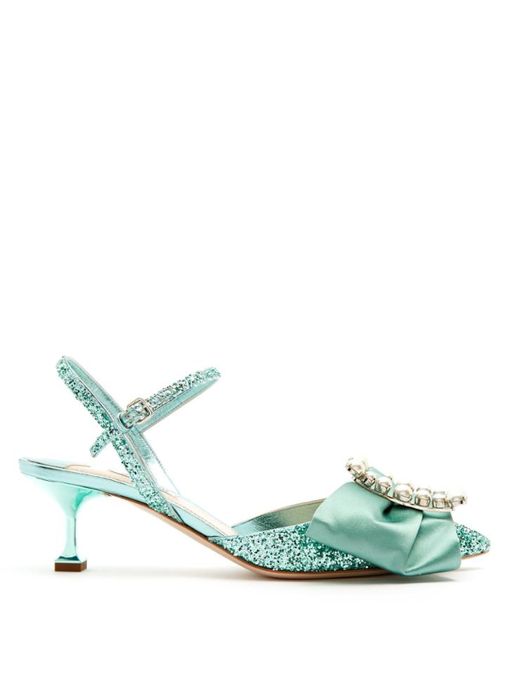 Miu Miu Glitter And Buckle-embellished Point-toe Sandals