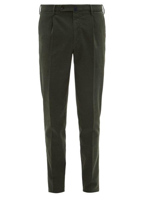 Matchesfashion.com Incotex - Checked Cotton Blend Slim Fit Trousers - Mens - Green
