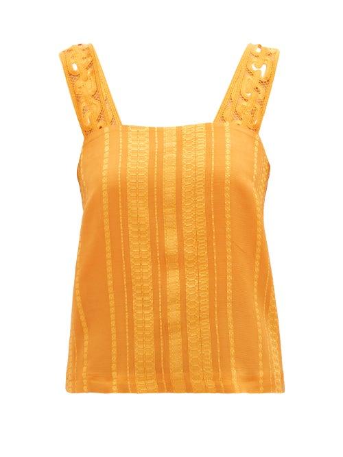 Matchesfashion.com Zeus + Dione - Lora Embroidered-strap Silk-blend Jacquard Blouse - Womens - Orange