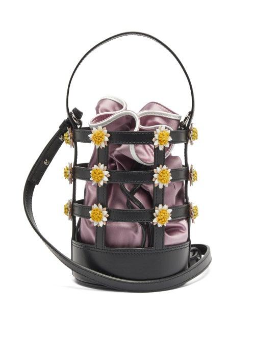 Matchesfashion.com Fabrizio Viti - Miss Daisy Leather And Satin Bucket Bag - Womens - Pink Multi