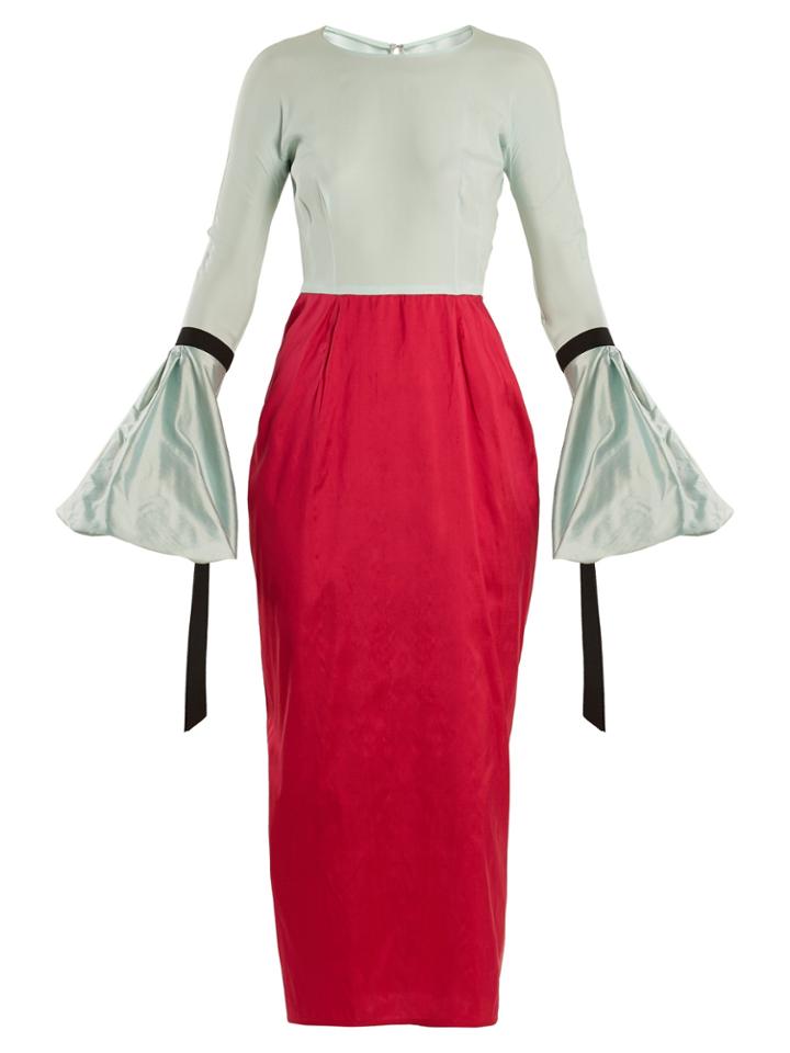 Emilio De La Morena Bi-colour Balloon-sleeved Silk Dress