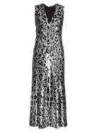 Matchesfashion.com Roberto Cavalli - Leopard Print Sequin Embellished Midi Gown - Womens - Silver