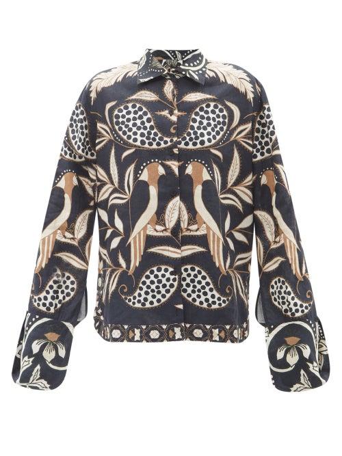 Johanna Ortiz - Far From Any Road Printed Organic-linen Shirt - Womens - Black Multi
