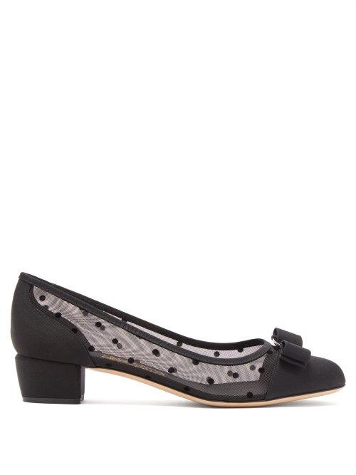 Matchesfashion.com Salvatore Ferragamo - Vara Dots Polka Dot Mesh And Faille Pumps - Womens - Black