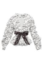 Matchesfashion.com Rodarte - Ruffled Logo Print Cloqu Jacket - Womens - White Multi
