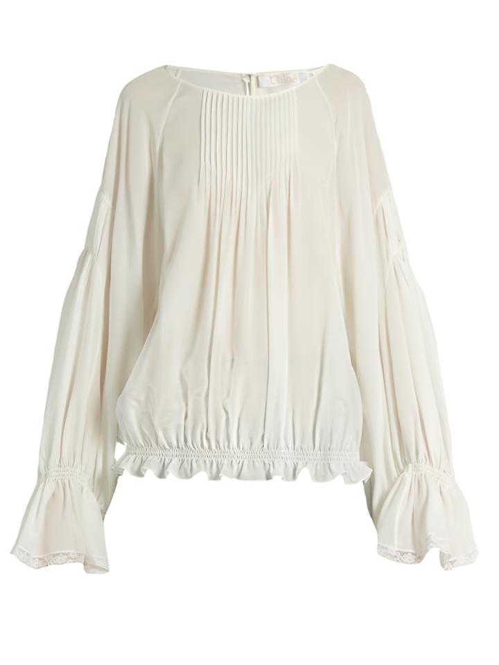 Chloé Lace-trimmed Silk Crepe De Chine Blouse