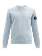 Matchesfashion.com Stone Island - Logo-patch Garment-dyed Cotton-jersey Sweatshirt - Mens - Light Blue