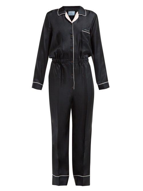 Matchesfashion.com Prada - Logo Patch Silk Satin Jumpsuit - Womens - Black Multi