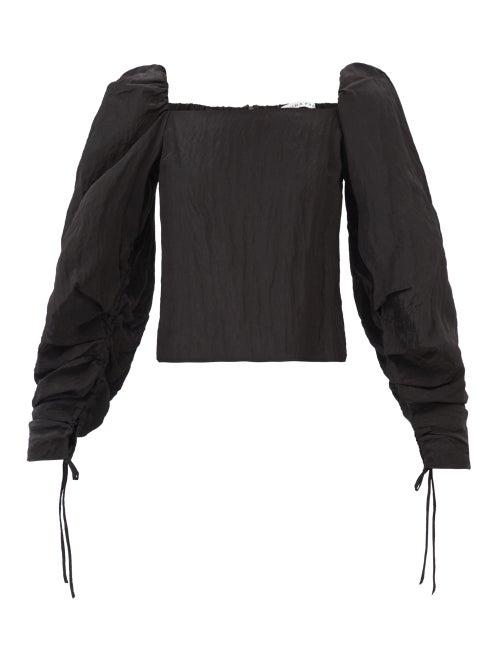Rejina Pyo - Edie Puffed-sleeve Crinkled-satin Blouse - Womens - Black