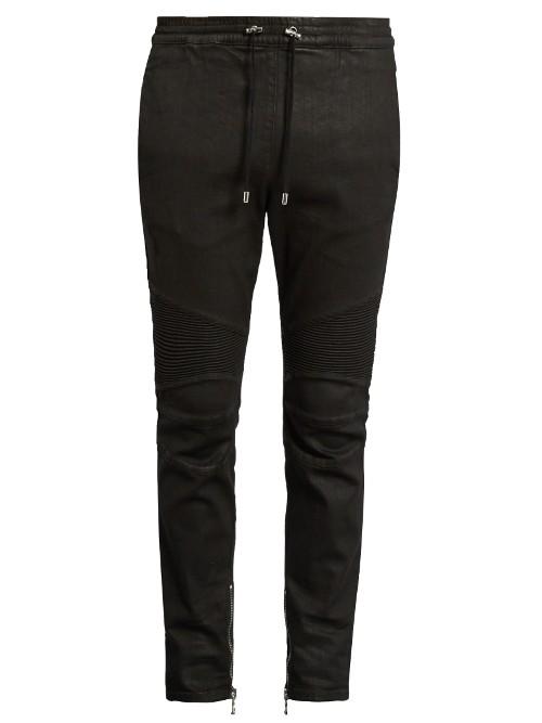 Balmain Biker Slim-leg Wax-effect Cotton-blend Track Pants