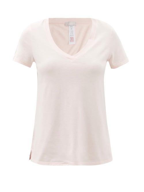 Ladies Lingerie Hanro - Sleep & Lounge V-neck Cotton-blend T-shirt - Womens - Light Pink