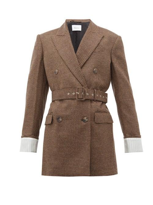 Matchesfashion.com Racil - Farrah Belted Wool Houndstooth Jacket - Womens - Brown