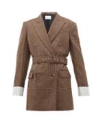 Matchesfashion.com Racil - Farrah Belted Wool Houndstooth Jacket - Womens - Brown