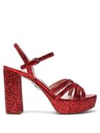 Matchesfashion.com Miu Miu - Glitter Platform Leather Sandals - Womens - Red