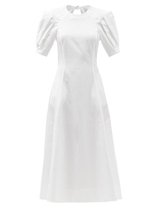 Ladies Rtw Gabriela Hearst - Corinne Puff-sleeve Cotton-poplin Dress - Womens - White