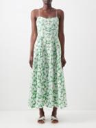 Three Graces London - Oonagh Embroidered Cotton Midi Dress - Womens - Green White