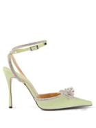 Mach & Mach - Double Bow Crystal And Silk-satin Pumps - Womens - Light Green
