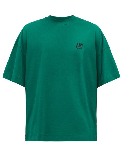 Ami - Logo-embroidered Organic Cotton-jersey T-shirt - Mens - Green