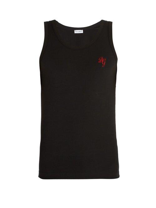 Matchesfashion.com Dolce & Gabbana - Logo Embroidered Cotton Blend Jersey Tank Top - Mens - Black