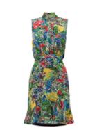 Matchesfashion.com Saloni - Fleur Floral Print Ruffle Hem Silk Mini Dress - Womens - Green Multi