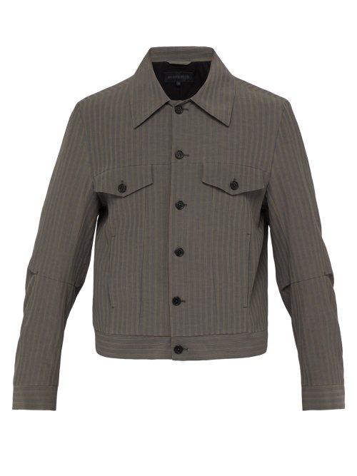 Matchesfashion.com Ann Demeulemeester - Striped Cotton Blend Jacket - Mens - Grey