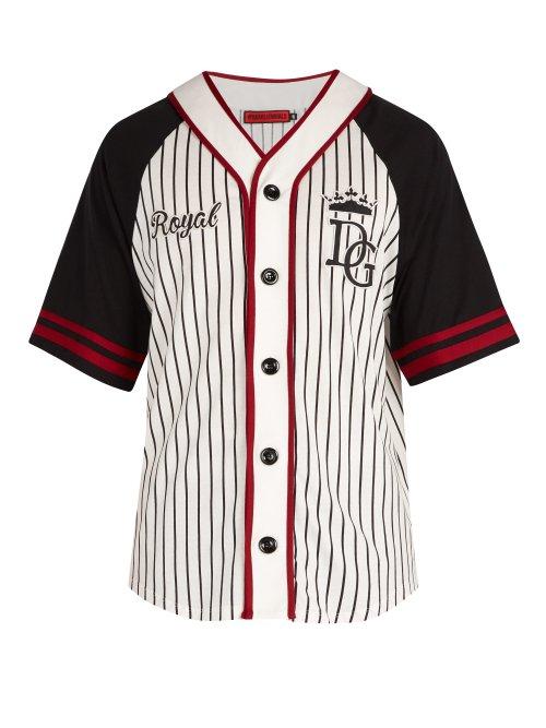 Matchesfashion.com Dolce & Gabbana - Varsity Striped Cotton Blend Sweatshirt - Mens - White Multi