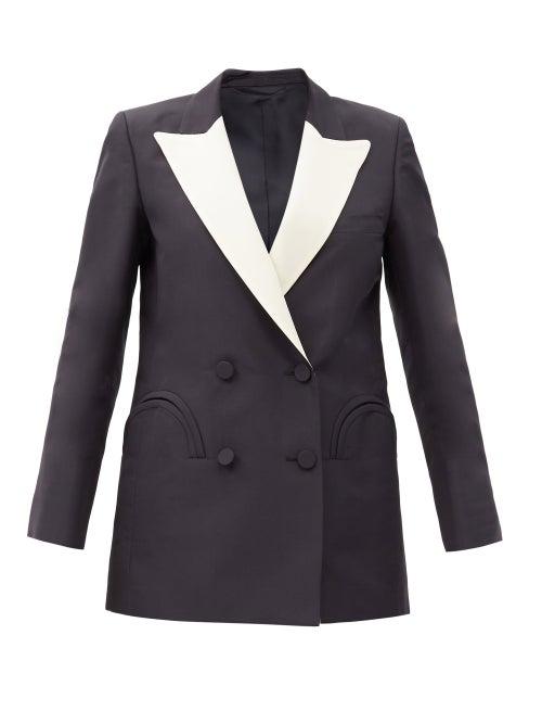 Matchesfashion.com Blaz Milano - Shamrock Everyday Double-breasted Silk Blazer - Womens - Navy White