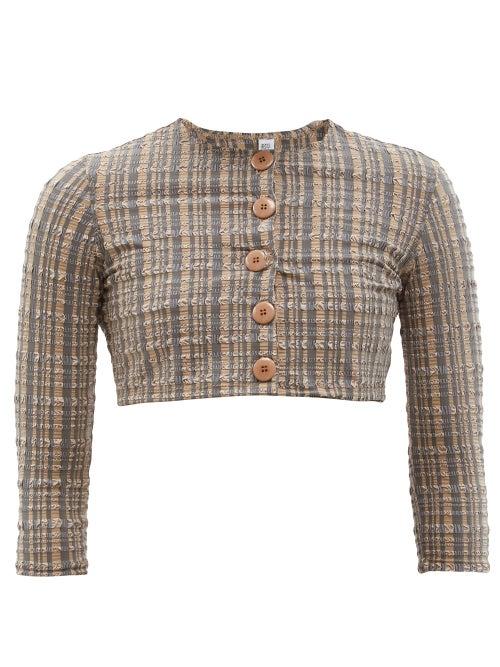 Matchesfashion.com Lisa Marie Fernandez - Striped Seersucker Cropped Cardigan - Womens - Brown Stripe