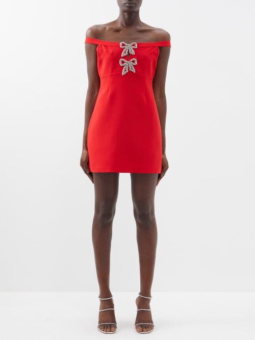 Self-portrait - Crystal-bow Off-the-shoulder Dress - Womens - Red
