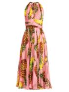 Dolce & Gabbana Pineapple-print Silk-chiffon Halterneck Dress