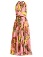 Dolce & Gabbana Pineapple-print Silk-chiffon Halterneck Dress