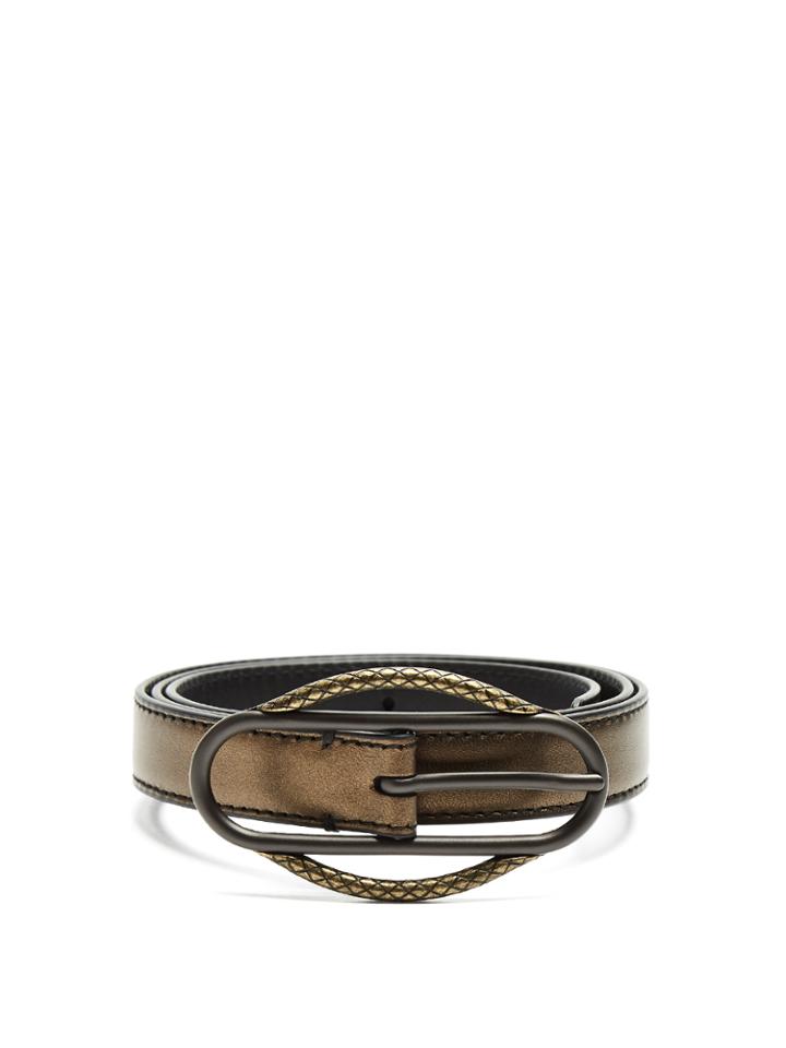 Bottega Veneta Intrecciato-buckle Skinny Leather Waist Belt