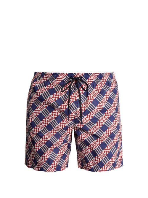 Matchesfashion.com Fendi - Logo And Geometric Print Swim Shorts - Mens - Navy Multi