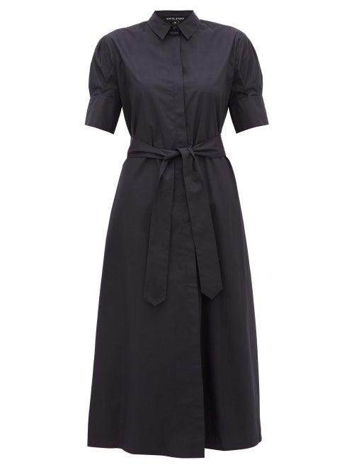 Matchesfashion.com White Story - Antonia Tie Waist Cotton Shirtdress - Womens - Navy