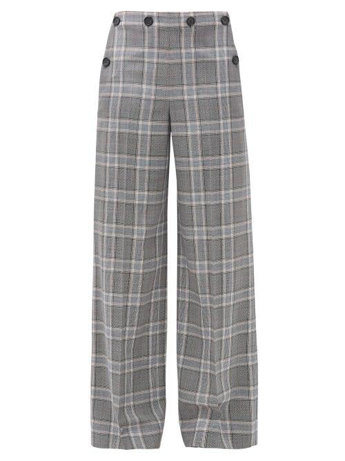 Matchesfashion.com Roland Mouret - Palmetto Checked Wool Wide-leg Trousers - Womens - Blue Multi