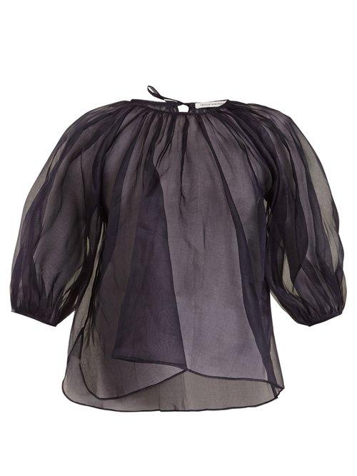 Matchesfashion.com Cecilie Bahnsen - Astrid Puff Sleeved Cotton Top - Womens - Navy