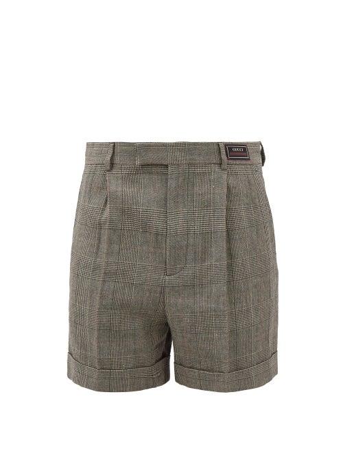 Gucci - Prince Of Wales-check Wool-blend Tailored Shorts - Mens - Black Grey