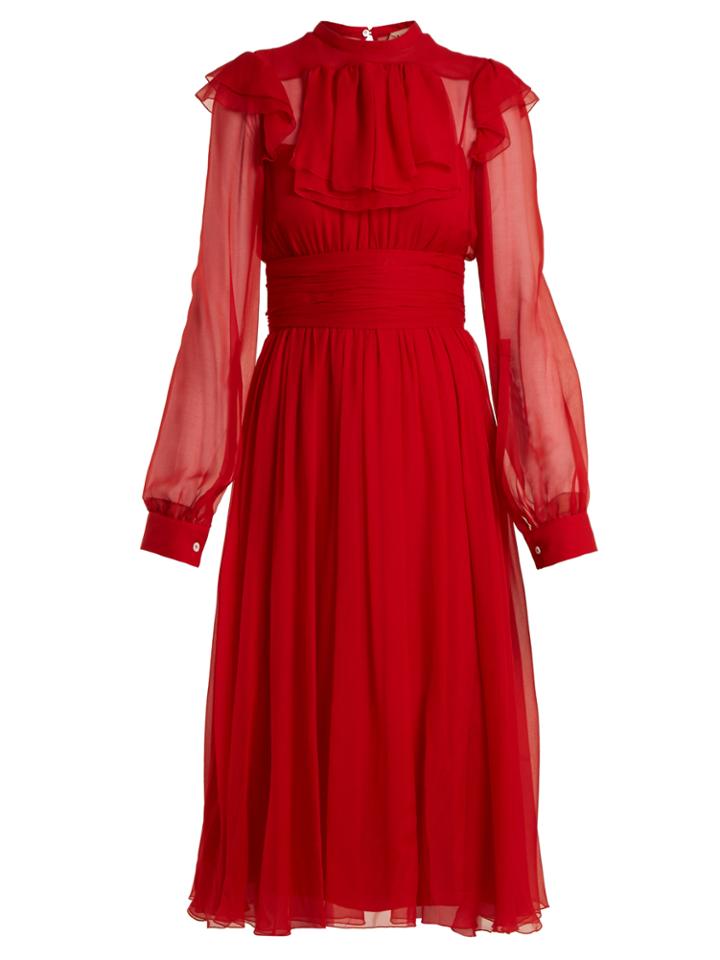No. 21 Frilled-bib Silk-chiffon Midi Dress