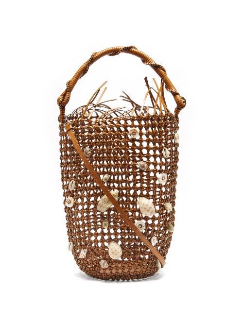 Matchesfashion.com Loewe Paula's Ibiza - Shell Braided Leather Bucket Bag - Womens - Tan Multi
