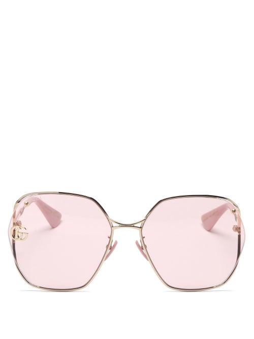 Matchesfashion.com Gucci - Gg Oversized Metal Sunglasses - Womens - Gold