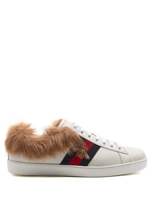 Matchesfashion.com Gucci - Ace Bee Embroidered Wool And Leather Trainers - Womens - White Multi