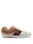 Matchesfashion.com Gucci - Ace Bee Embroidered Wool And Leather Trainers - Womens - White Multi