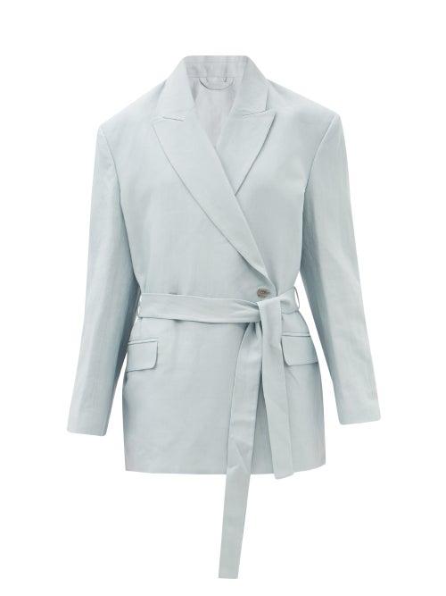 Matchesfashion.com Acne Studios - Double-breasted Belted Linen-blend Jacket - Womens - Light Blue