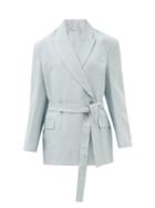 Matchesfashion.com Acne Studios - Double-breasted Belted Linen-blend Jacket - Womens - Light Blue
