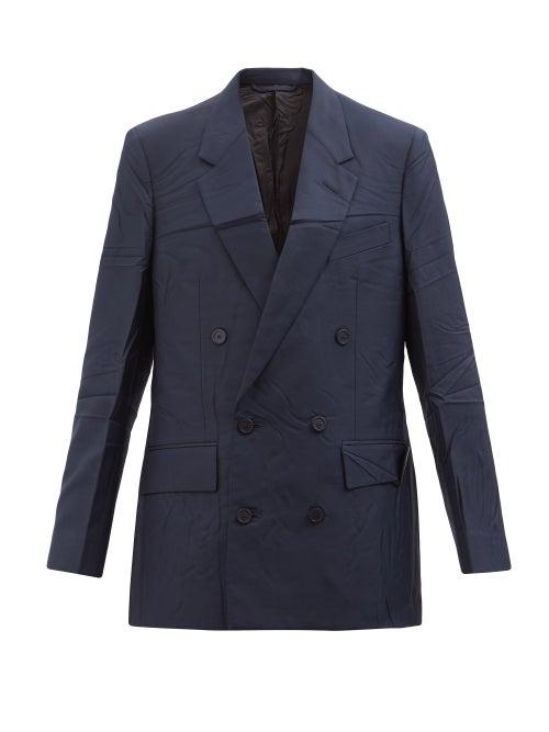 Balenciaga - Double-breasted Crinkled-twill Jacket - Womens - Navy